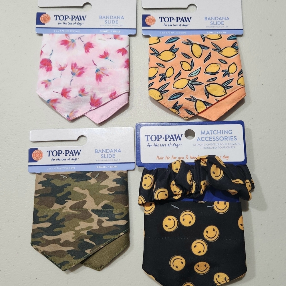 Top Paw Bandana Slides/Accessories for Dogs, Bundle, XS/SM